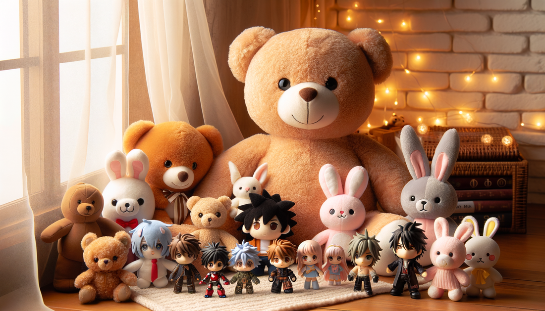 Collection of anime-themed action figures and plush toys by Jazwares.