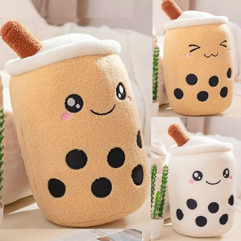 Teddy Boba Milk Tea Plush Toy - Soft Stuffed Pillow